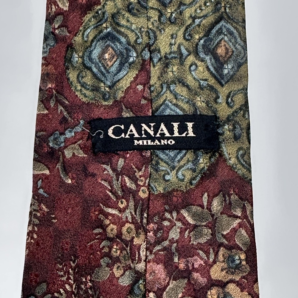 Canali 100% Silk Tie Mens Multicolor Floral‎ Paisley Classic Necktie Made Italy - Picture 4 of 7